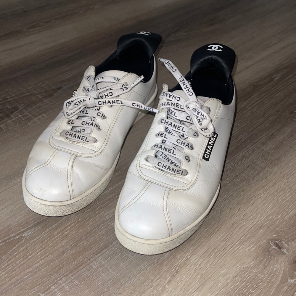 Chanel leather trainer sneakers CC White